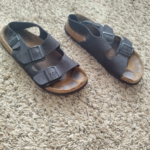 Birkenstock Betula melano black leather 2 strap back slip women's Sz 11 - Picture 1 of 10